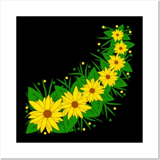 flower tendril yellow sunflowers flower pattern blooms Posters and Art